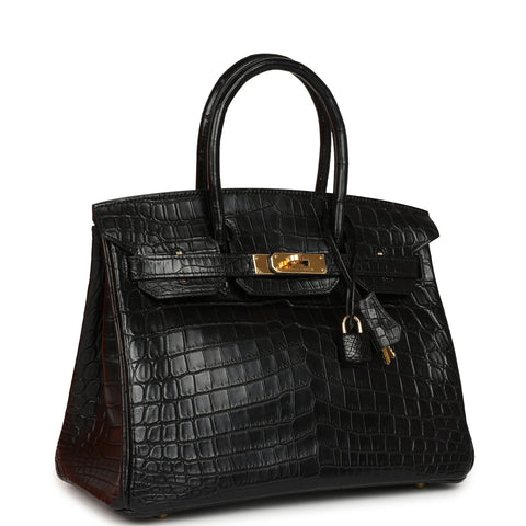 Hermes Birkin 30 Black Matte Niloticus Crocodile Gold Hardware