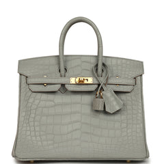 Hermes Birkin 25 Gris Perle Matte Alligator Gold Hardware