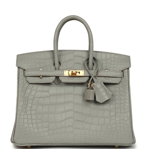 Hermes Birkin 25 Gris Perle Matte Alligator Gold Hardware
