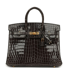 Hermes Birkin 25 Graphite Shiny Niloticus Crocodile Gold Hardware