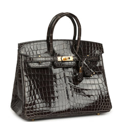 Hermes Birkin 25 Graphite Shiny Niloticus Crocodile Gold Hardware