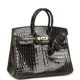 Hermes Birkin 25 Graphite Shiny Niloticus Crocodile Gold Hardware - Thumbnail View 2
