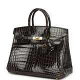 Hermes Birkin 25 Graphite Shiny Niloticus Crocodile Gold Hardware - Thumbnail View 5