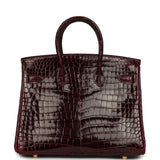 Vintage Hermes Birkin 25 Bordeaux Shiny Porosus Crocodile Gold Hardware - Thumbnail View 4