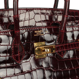 Vintage Hermes Birkin 25 Bordeaux Shiny Porosus Crocodile Gold Hardware - Thumbnail View 7