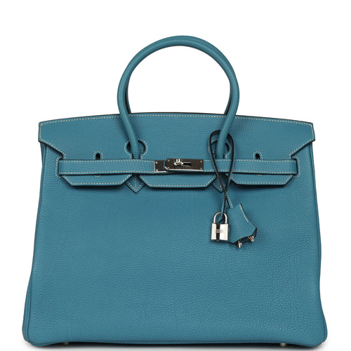 Vintage Hermes Birkin 35 Blue Jean Togo Palladium Hardware