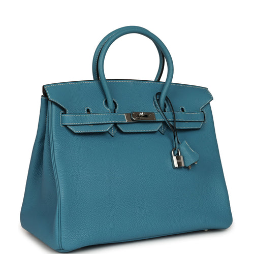 Vintage Hermes Birkin 35 Blue Jean Togo Palladium Hardware