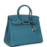 Vintage Hermes Birkin 35 Blue Jean Togo Palladium Hardware - Thumbnail View 2