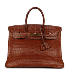 Pre-owned Hermes Birkin 35 Gold Matte Porosus Crocodile Gold Hardware