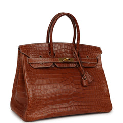 Pre-owned Hermes Birkin 35 Gold Matte Porosus Crocodile Gold Hardware