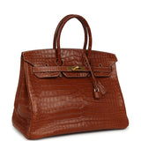 Pre-owned Hermes Birkin 35 Gold Matte Porosus Crocodile Gold Hardware - Thumbnail View 2