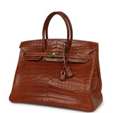 Pre-owned Hermes Birkin 35 Gold Matte Porosus Crocodile Gold Hardware - Thumbnail View 5
