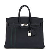 Pre-owned Hermes Officier Birkin 25 Bleu Nuit Togo and Vert Cypress Swift Palladium Hardware - Thumbnail View 1