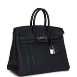 Pre-owned Hermes Officier Birkin 25 Bleu Nuit Togo and Vert Cypress Swift Palladium Hardware - Thumbnail View 2
