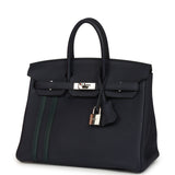 Pre-owned Hermes Officier Birkin 25 Bleu Nuit Togo and Vert Cypress Swift Palladium Hardware - Thumbnail View 5