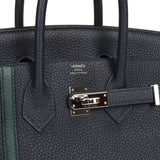 Pre-owned Hermes Officier Birkin 25 Bleu Nuit Togo and Vert Cypress Swift Palladium Hardware - Thumbnail View 7