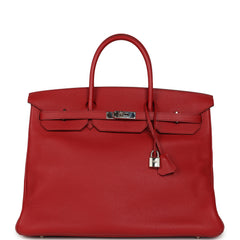 Pre-owned Hermes Birkin 40 Rouge Garance Togo Palladium Hardware