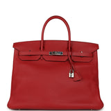 Pre-owned Hermes Birkin 40 Rouge Garance Togo Palladium Hardware - Thumbnail View 1