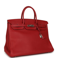 Pre-owned Hermes Birkin 40 Rouge Garance Togo Palladium Hardware