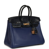 Pre-owned Hermes Birkin 25 Bleu Saphir Taurillion Novillo and Bleu Marine Matte Alligator Touch Rose Gold Hardware - Thumbnail View 2