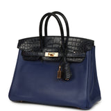Pre-owned Hermes Birkin 25 Bleu Saphir Taurillion Novillo and Bleu Marine Matte Alligator Touch Rose Gold Hardware - Thumbnail View 5