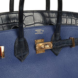 Pre-owned Hermes Birkin 25 Bleu Saphir Taurillion Novillo and Bleu Marine Matte Alligator Touch Rose Gold Hardware - Thumbnail View 7