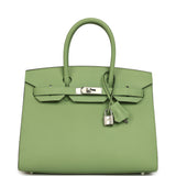 Hermes Birkin Sellier 30 Vert Criquet Epsom Palladium Hardware - Thumbnail View 1