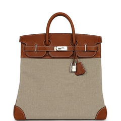 Hermes Birkin HAC 40 Fauve Barenia and Ficelle Toile H Palladium Hardware