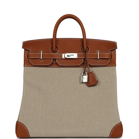 Hermes Birkin HAC 40 Fauve Barenia and Ficelle Toile H Palladium Hardware