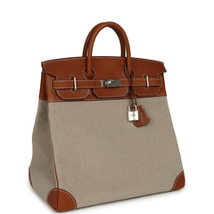 Hermes Birkin HAC 40 Fauve Barenia and Ficelle Toile H Palladium Hardware