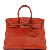 Pre-owned Hermes Birkin 35 Orange Matte Alligator Gold Hardware - Thumbnail View 1