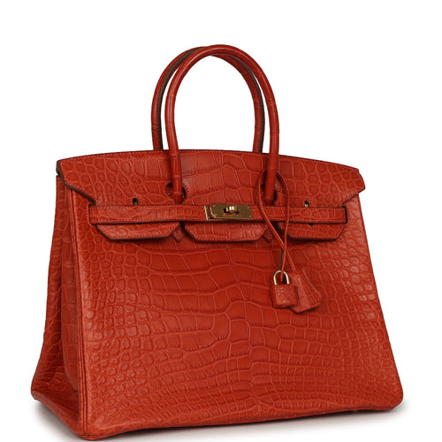Pre-owned Hermes Birkin 35 Orange Matte Alligator Gold Hardware