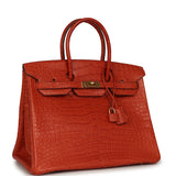 Pre-owned Hermes Birkin 35 Orange Matte Alligator Gold Hardware - Thumbnail View 2