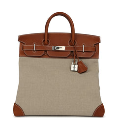 Hermes Birkin HAC 40 Fauve Barenia Faubourg and Ficelle Toile Palladium Hardware