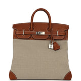 Hermes Birkin HAC 40 Fauve Barenia Faubourg and Ficelle Toile Palladium Hardware - Thumbnail View 1