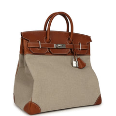 Hermes Birkin HAC 40 Fauve Barenia Faubourg and Ficelle Toile Palladium Hardware