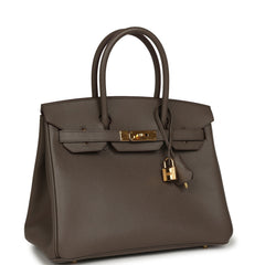 Pre-owned Hermes Birkin 30 Etain Epsom Gold Hardware