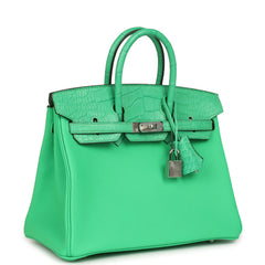 Hermes Birkin 25 Vert Comics Togo and Matte Alligator Touch Palladium Hardware