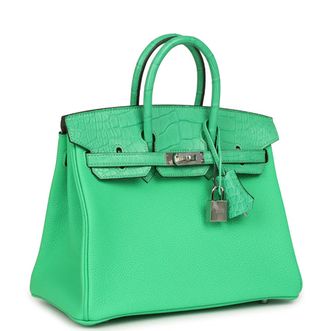 Hermes Birkin 25 Vert Comics Togo and Matte Alligator Touch Palladium Hardware