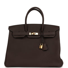 Pre-owned Hermes Birkin 35 Chocolate Togo Gold Hardware
