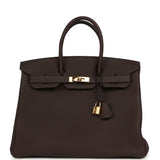 Pre-owned Hermes Birkin 35 Chocolate Togo Gold Hardware - Thumbnail View 1