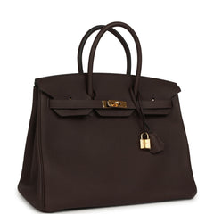 Pre-owned Hermes Birkin 35 Chocolate Togo Gold Hardware