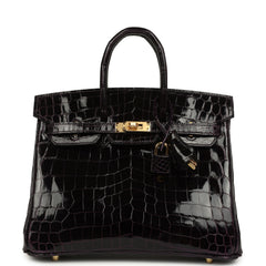 Hermes Birkin 25 Prunoir Shiny Niloticus Crocodile Gold Hardware