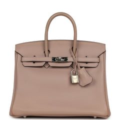 Pre-owned Hermes Birkin 25 Glycine Evercolor Palladium Hardware