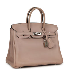 Pre-owned Hermes Birkin 25 Glycine Evercolor Palladium Hardware