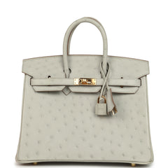 Hermes Birkin 25 Gris Perle Ostrich Gold Hardware