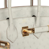 Hermes Birkin 25 Gris Perle Ostrich Gold Hardware - Thumbnail View 7