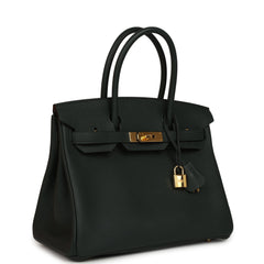 Pre-owned Hermes Birkin 30 Vert Fonce Togo Gold Hardware