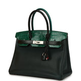 Pre-owned Hermes "Patchwork" Birkin 30 Vert Titien, Vert Fonce, Malachite, Emeraude Chevre Mysore, Clemence, Shiny Porosus Crocodile, Epsom, Swift, Box Palladium Hardware - Thumbnail View 5