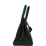 Pre-owned Hermes "Patchwork" Birkin 30 Vert Titien, Vert Fonce, Malachite, Emeraude Chevre Mysore, Clemence, Shiny Porosus Crocodile, Epsom, Swift, Box Palladium Hardware - Thumbnail View 3